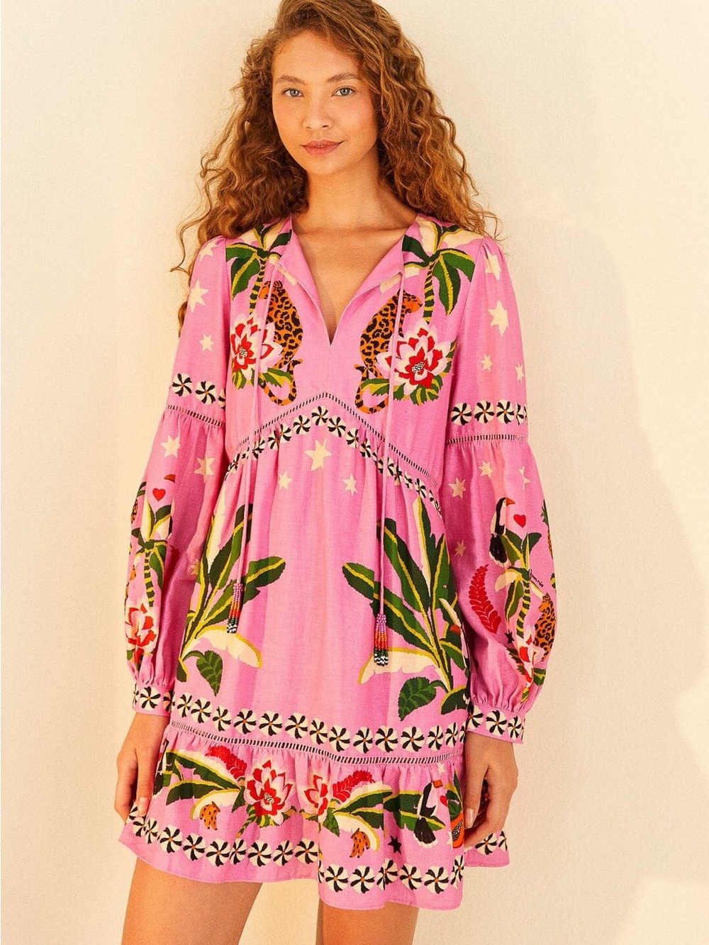 Anthropologie FARM Rio Leopard Forest Fun Mini Dress Linen Blend